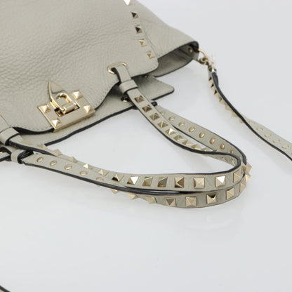 Valentino Garavani Rockstud Tote Textured Leather, Gray, Leather, Tote Bag