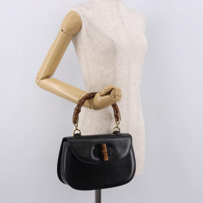 Gucci Vintage Convertible Bamboo Top Handle Bag Leather, Black, Leather, Handbag
