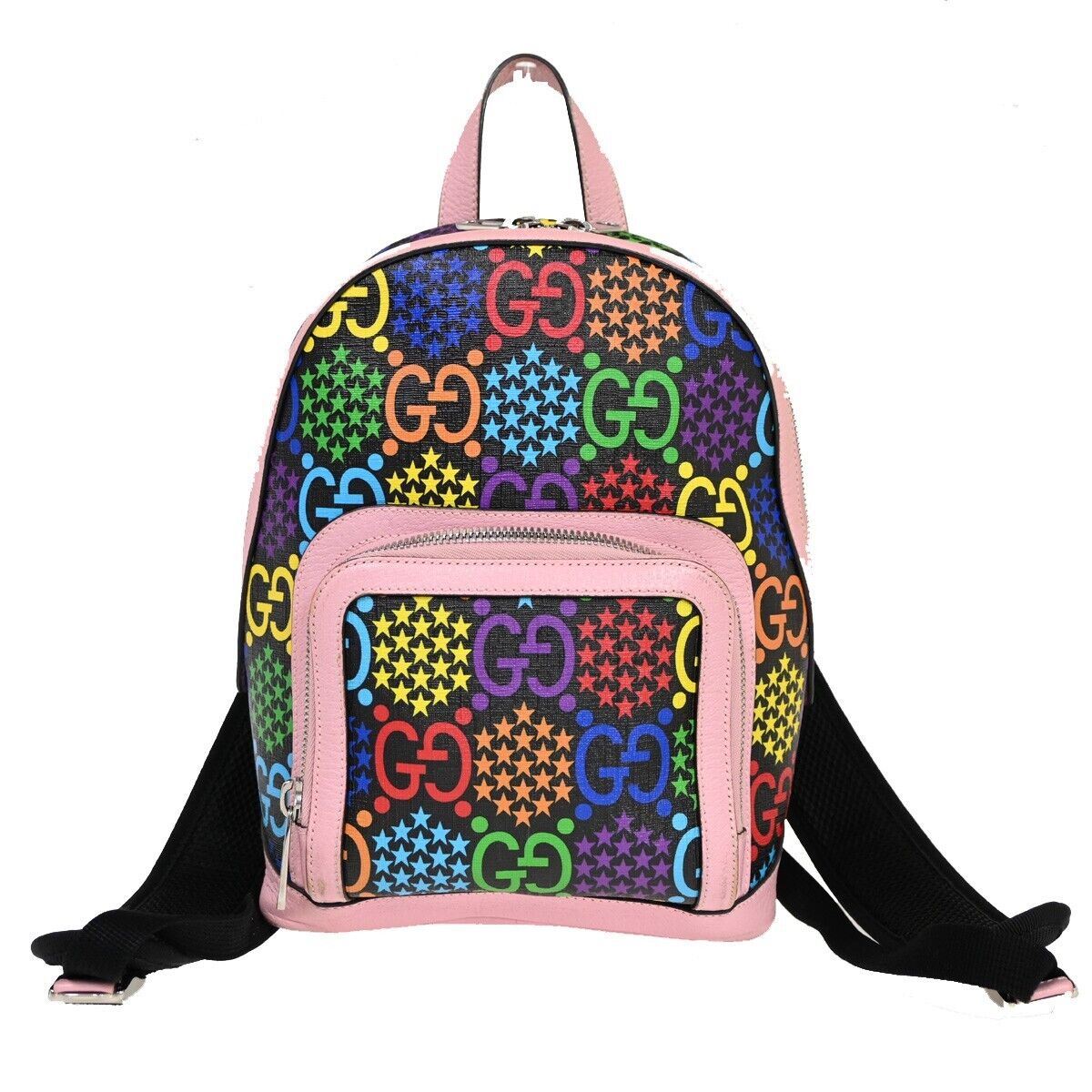 Gucci Zip Pocket Backpack Psychedelic Print GG Coated Canvas, MULTICOLOUR, LEATHER, Backpack