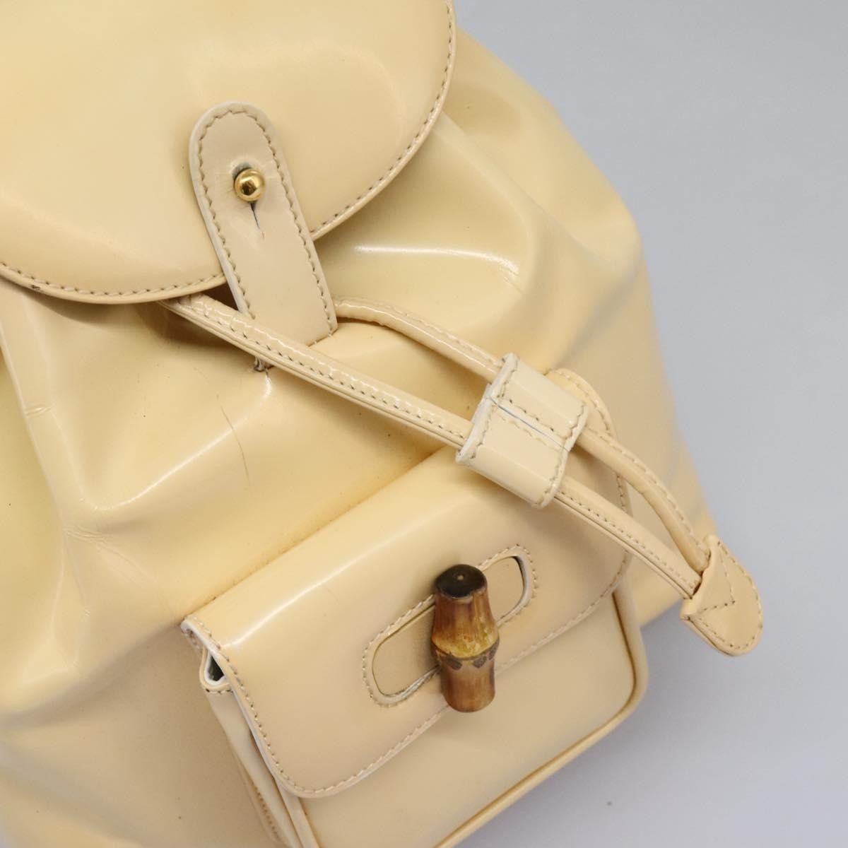 Gucci Vintage Bamboo Backpack Patent, Beige, Patent Leather, Backpack