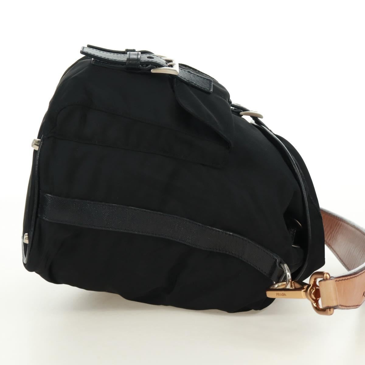 Prada Double Pocket Drawstring Shoulder Bag Tessuto, Black, Nylon, Shoulder Bag