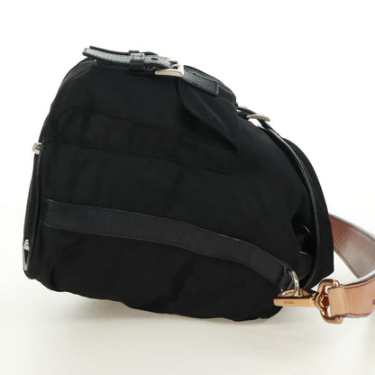 Prada Double Pocket Drawstring Shoulder Bag Tessuto, Black, Nylon, Shoulder Bag