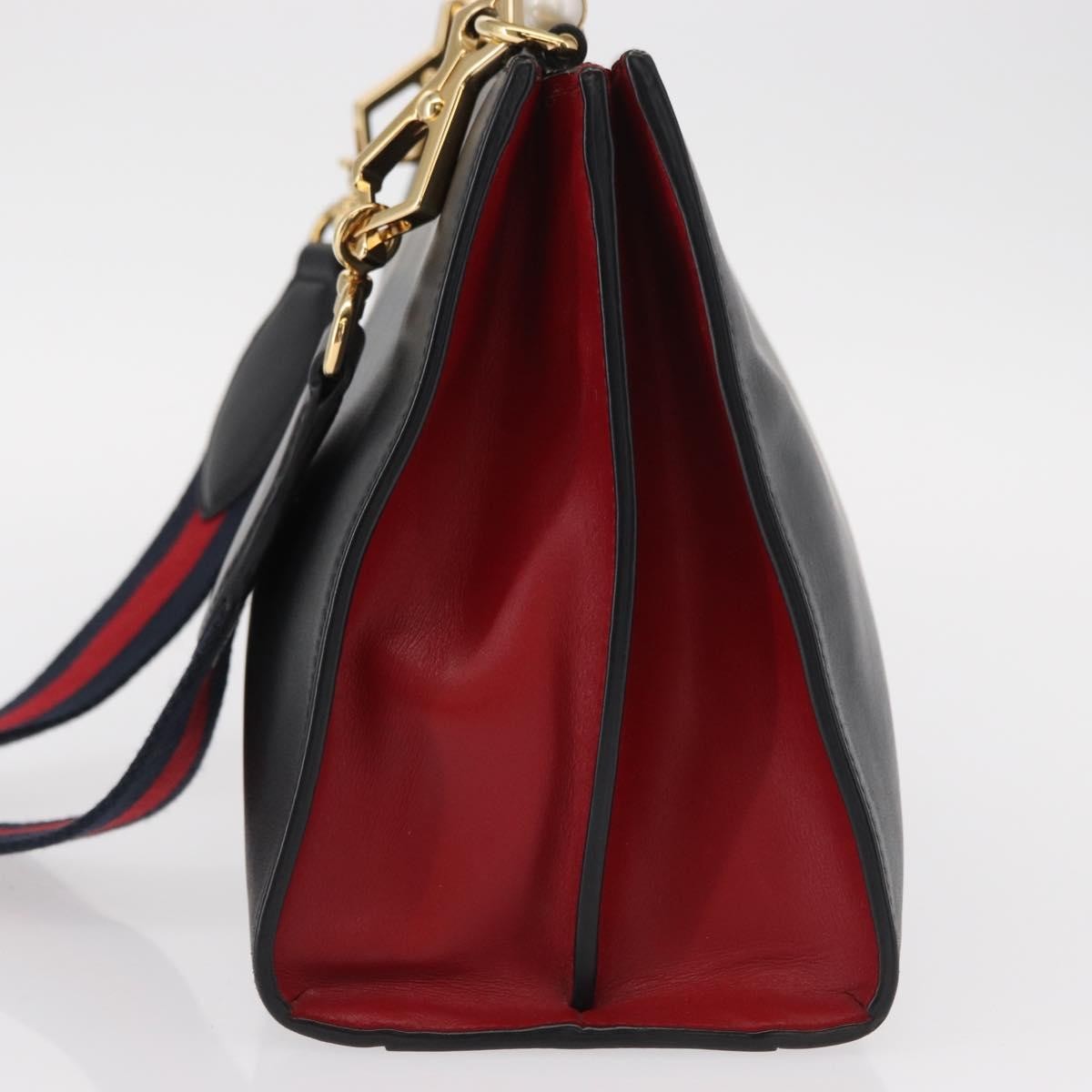 Gucci Nymphaea Top Handle Bag Leather, BLACK, LEATHER, Handbag