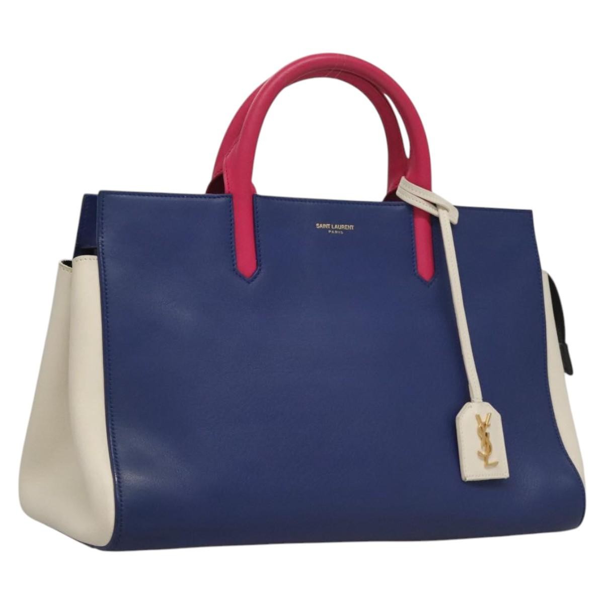 Saint Laurent Rive Gauche Cabas Leather, BLUE, LEATHER, Tote bag