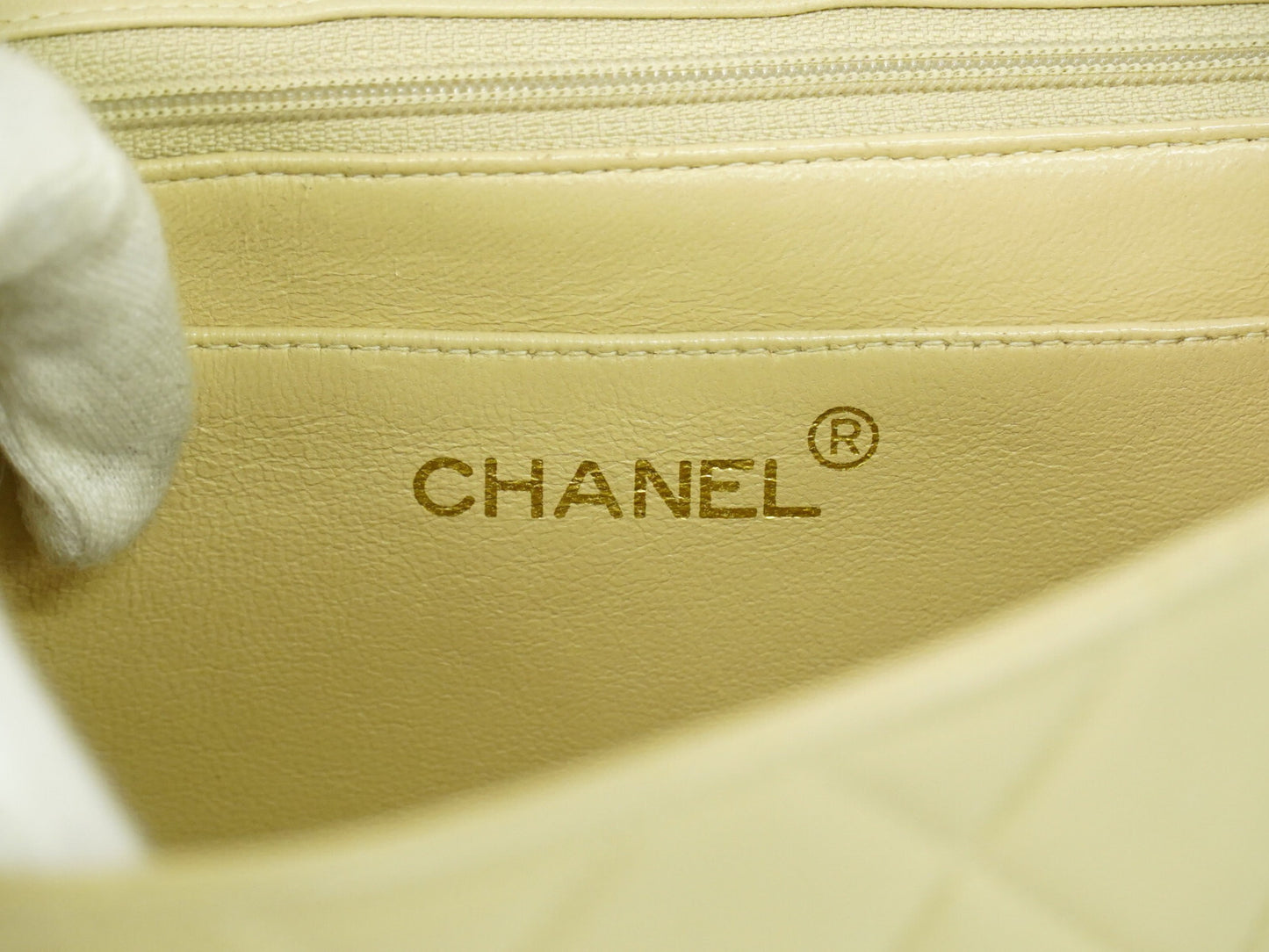 Chanel Vintage Square Flap Bag Quilted Lambskin, BEIGE, LEATHER, Shoulder bag