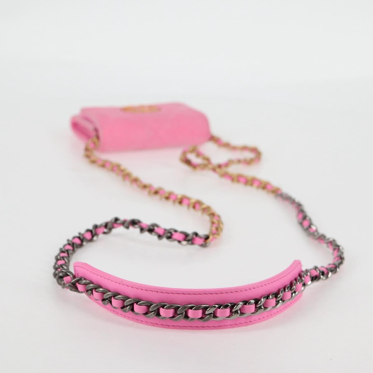 Chanel 19 Flap Coin Purse With Chain Quilted Denim, PINK, CANVAS, Wallets