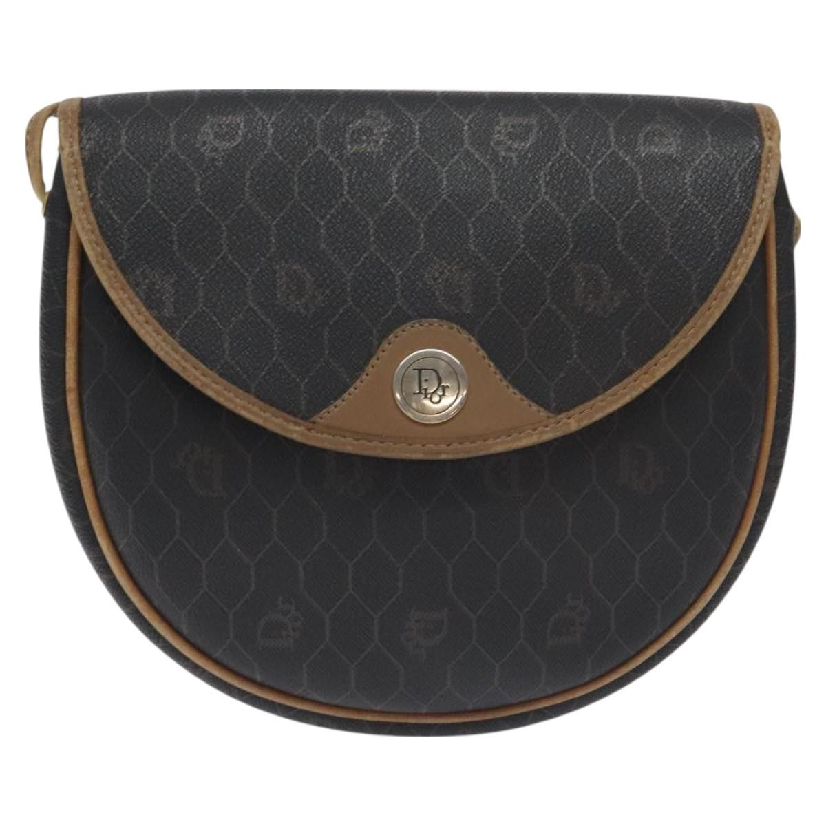 Christian Dior Vintage Honeycomb Flap Crossbody Bag Coated Canvas, BLACK, CANVAS, Crossbody bag