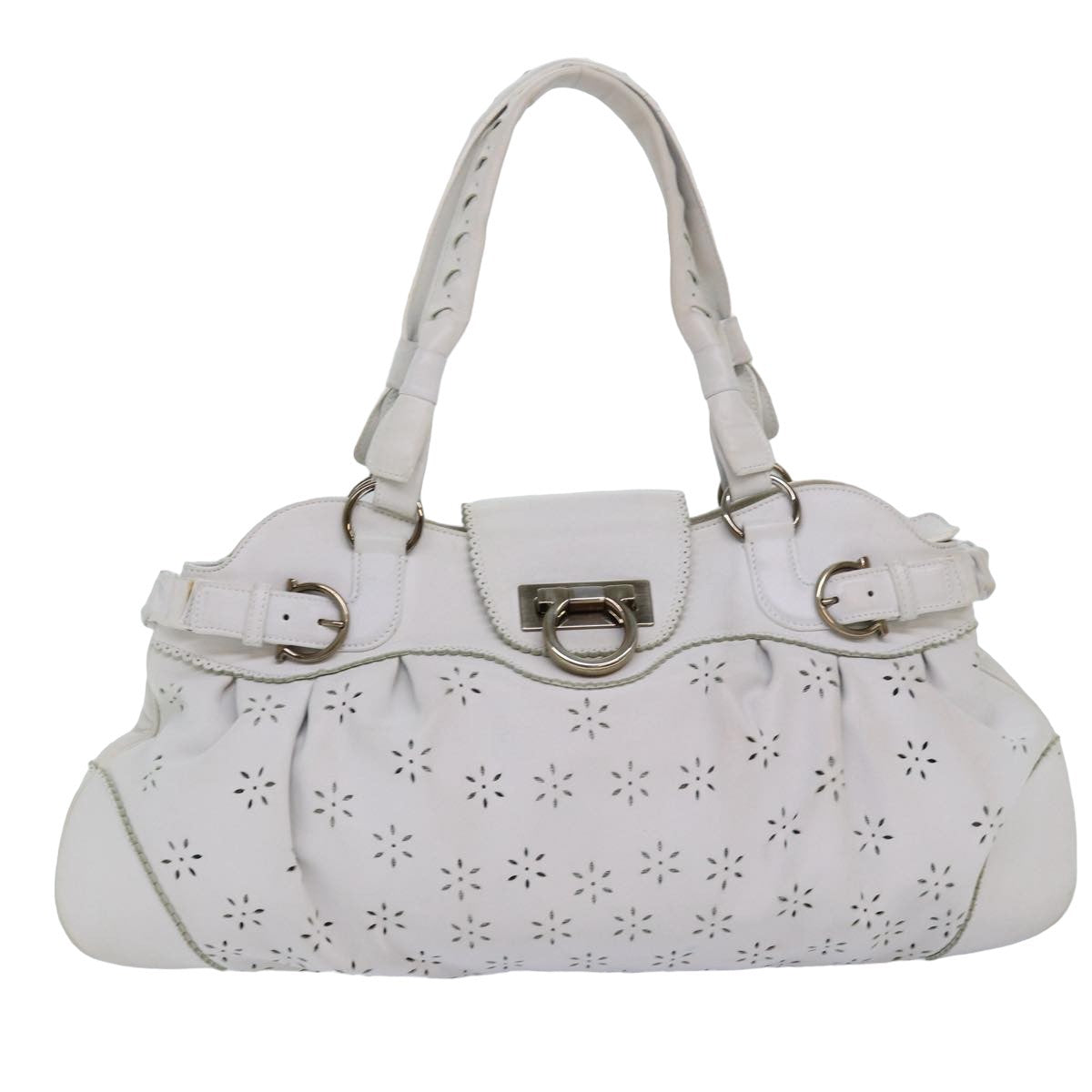 Salvatore Ferragamo Marisa Satchel Leather, WHITE, LEATHER, Handbag
