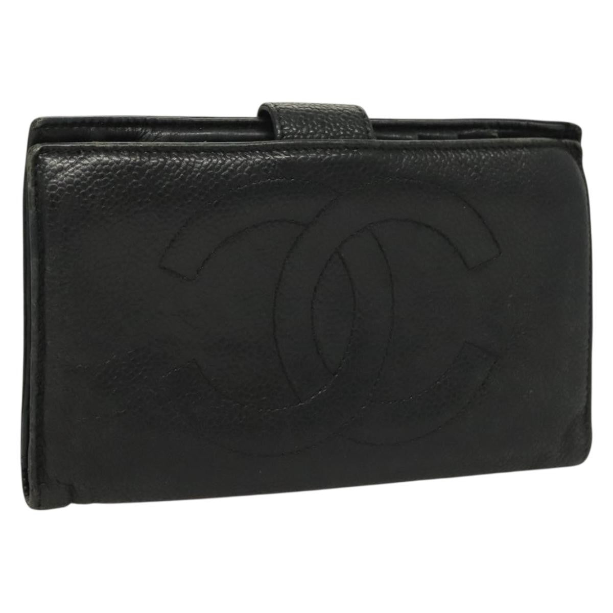 Chanel Vintage CC Bifold Wallet Leather, BLACK, LEATHER, Wallets