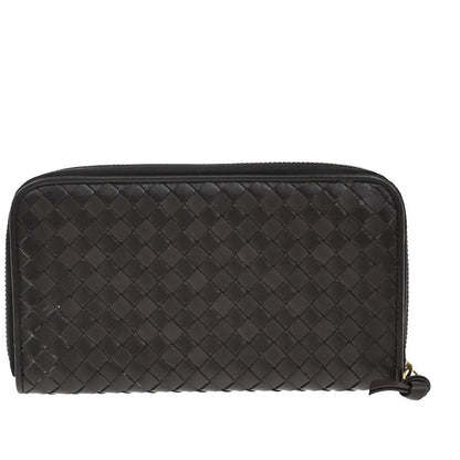Bottega Veneta Intrecciato Long Zip  Wallet Leather, Brown, Leather, Wallet