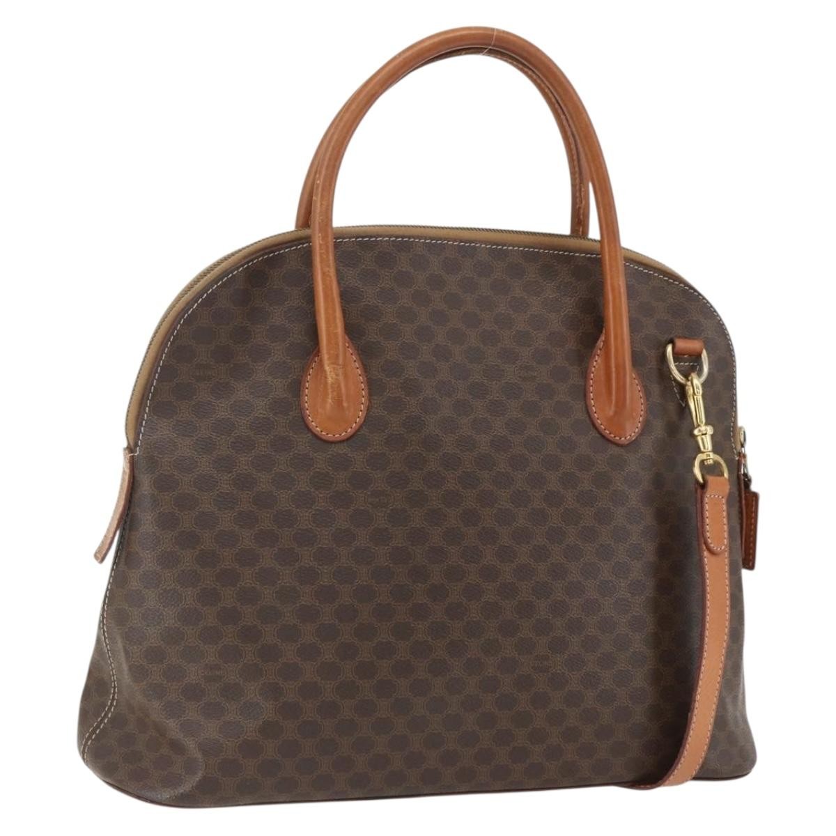 Celine Vintage Macadam Handbag Canvas and Leather, BROWN, CANVAS, Handbag