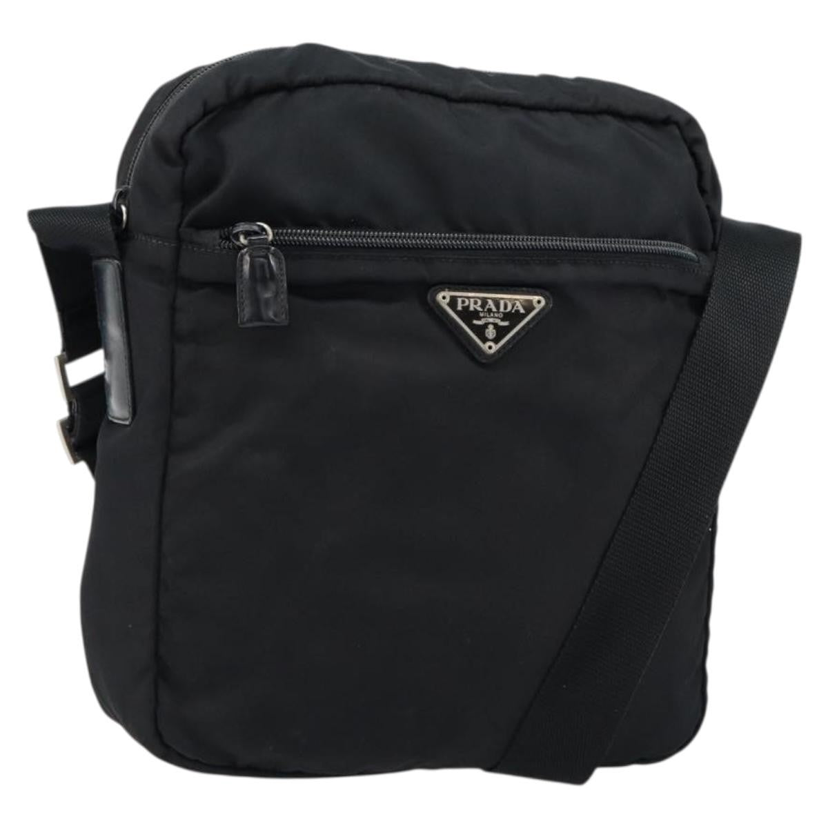 Prada Front Pocket Messenger Bag Tessuto, BLACK, NYLON, Shoulder bag
