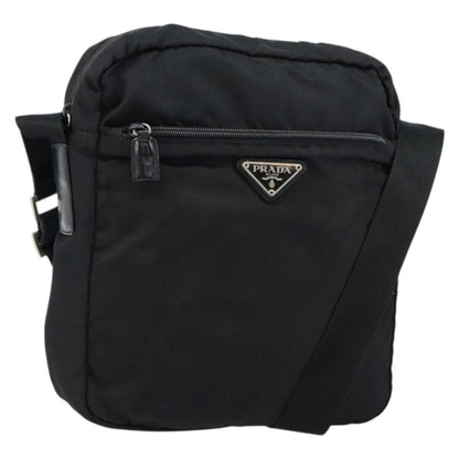 Prada Front Pocket Messenger Bag Tessuto, BLACK, NYLON, Shoulder bag