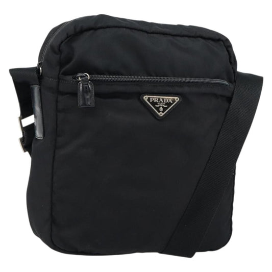 Prada Front Pocket Messenger Bag Tessuto, BLACK, NYLON, Shoulder bag