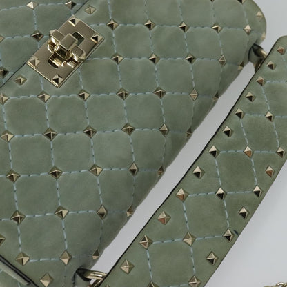 Valentino Garavani Rockstud Spike Flap Bag Quilted Suede, BLUE, SUEDE, Shoulder bag