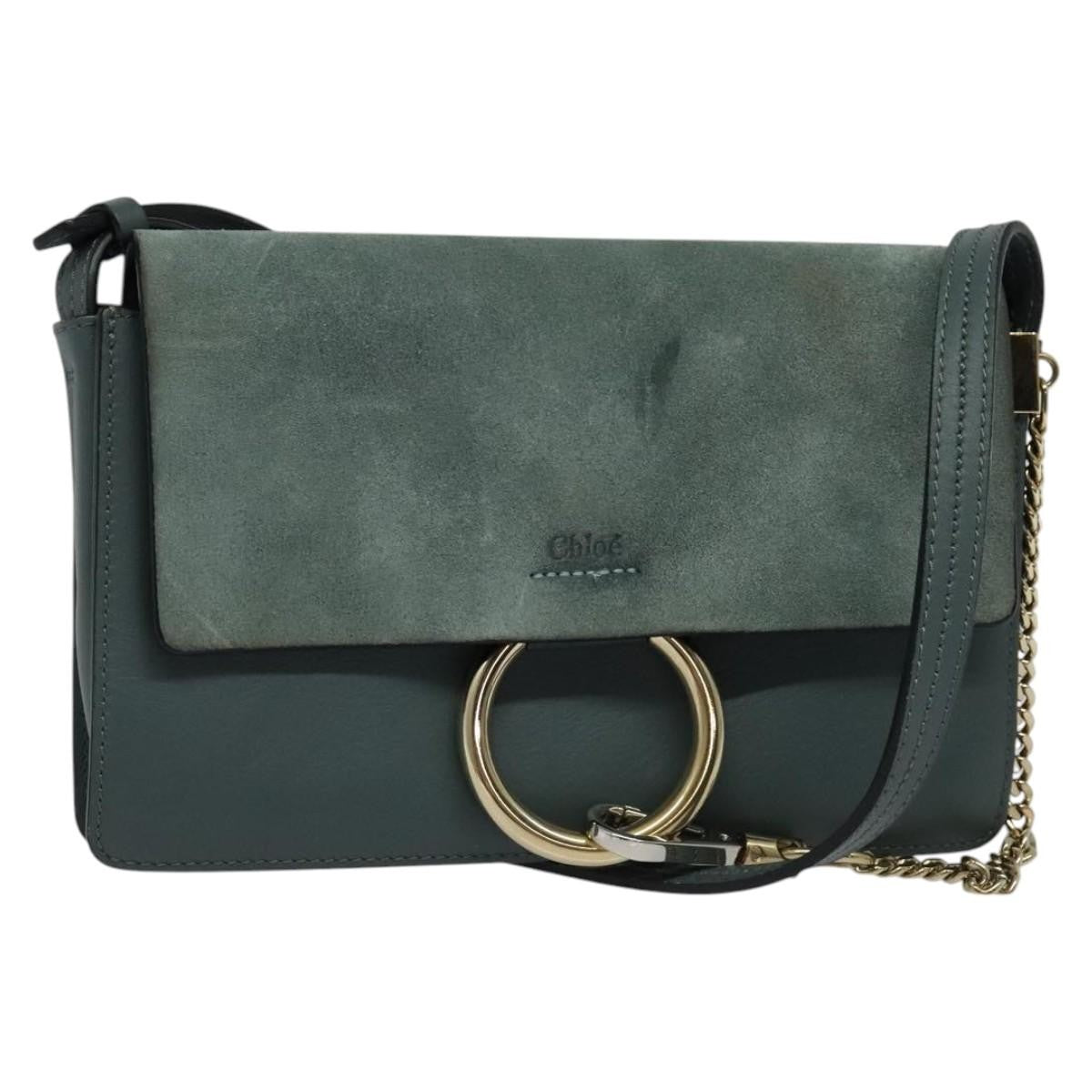 Chloe Faye Shoulder Bag Leather and Suede, BLUE, SUEDE, Shoulder bag