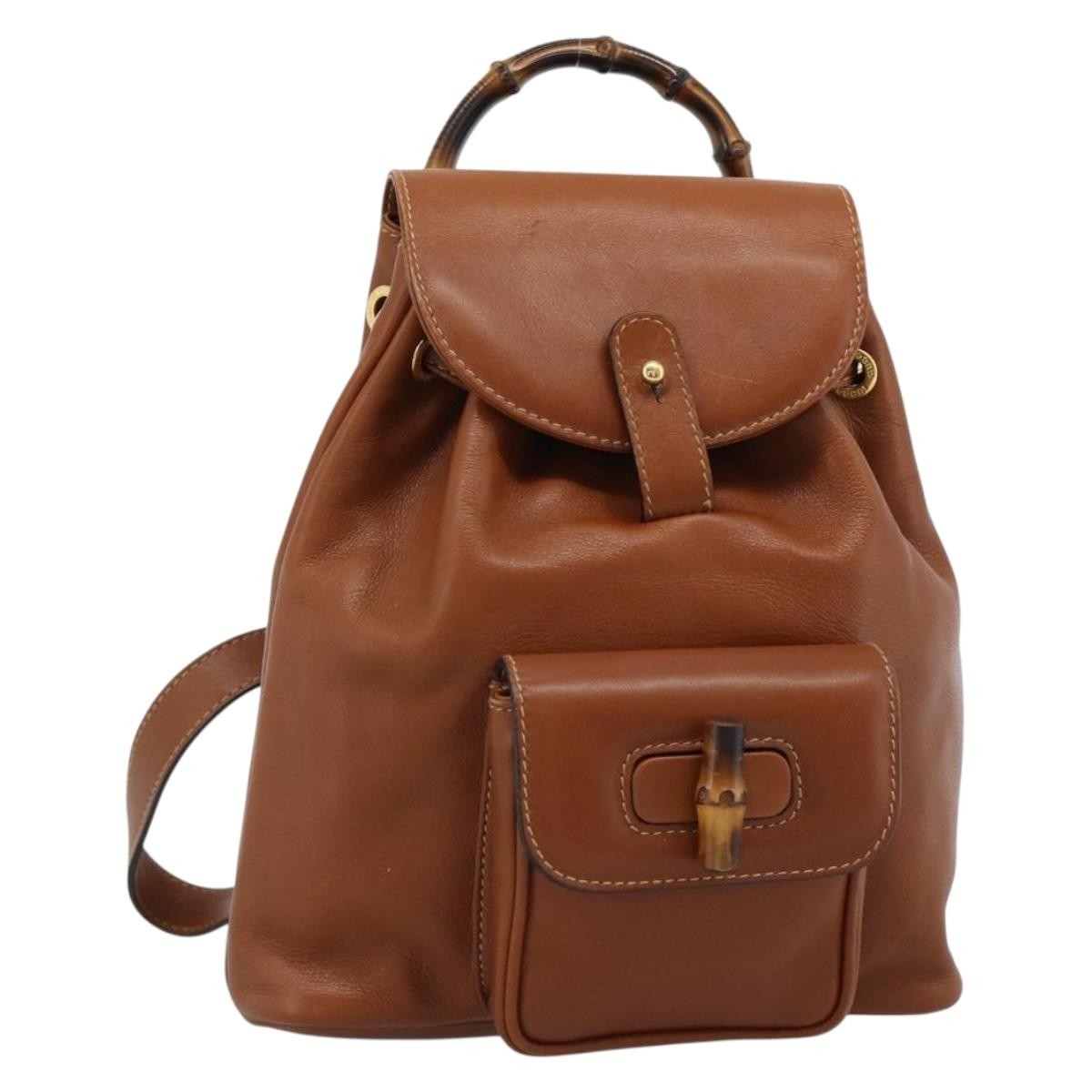 Gucci Vintage Bamboo Backpack Leather, Brown, Leather, Backpack