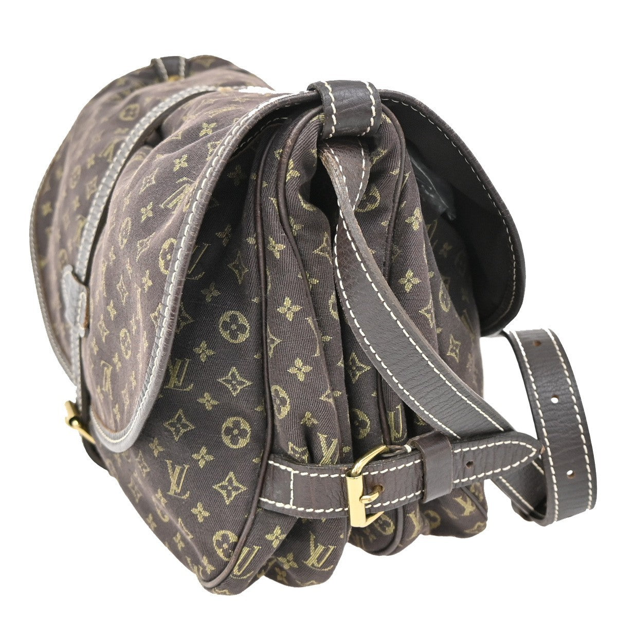 Louis Vuitton Saumur Handbag Mini Lin, BROWN, CANVAS, Shoulder bag