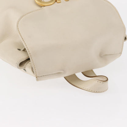 Salvatore Ferragamo Gancini Flap Drawstring Backpack Leather, WHITE, LEATHER, Backpack