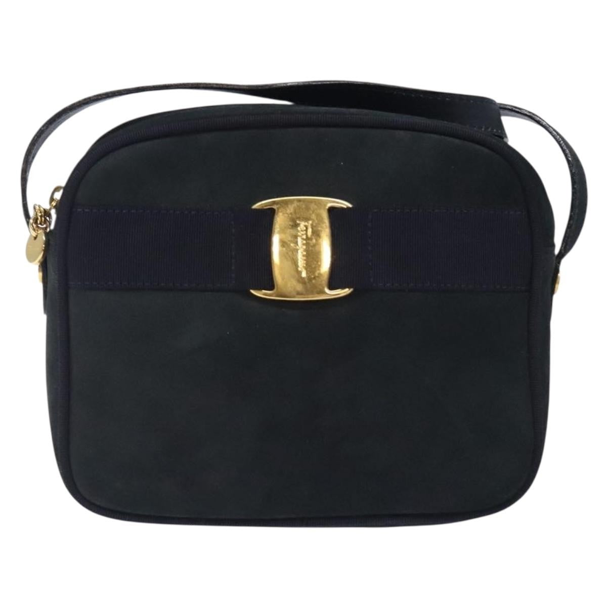 Salvatore Ferragamo Vala Shoulder Bag Suede, NAVY, SUEDE, Shoulder bag