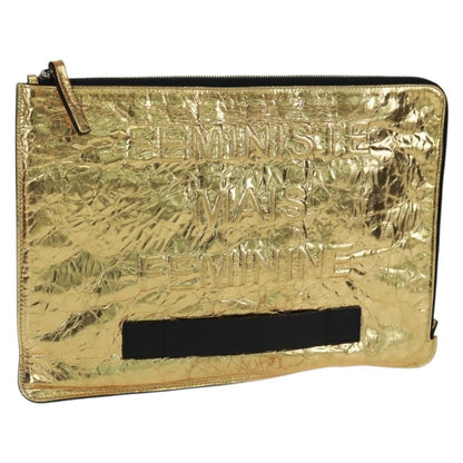 Chanel Feminine Pouch Crinkled Leather, Gold, Leather, Clutch