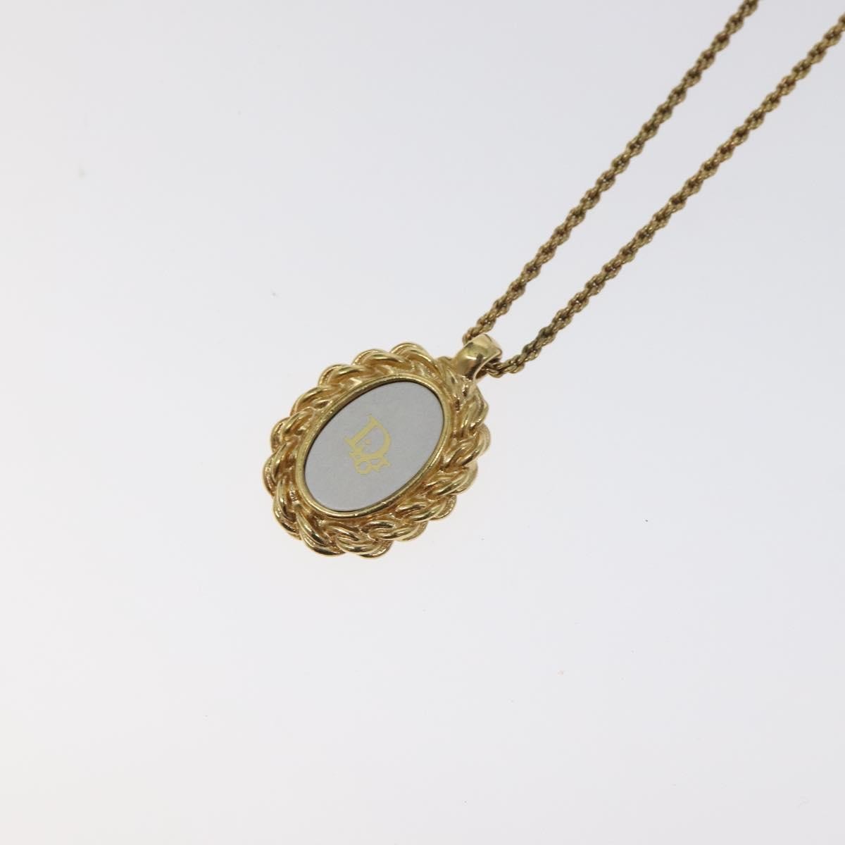 Christian Dior Vintage Logo Round Pendant Necklace Metal, GOLD, METAL, Necklace