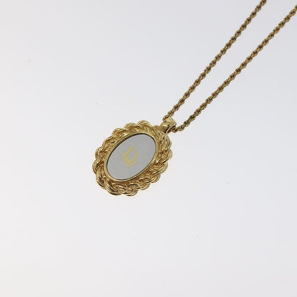 Christian Dior Vintage Logo Round Pendant Necklace Metal, GOLD, METAL, Necklace