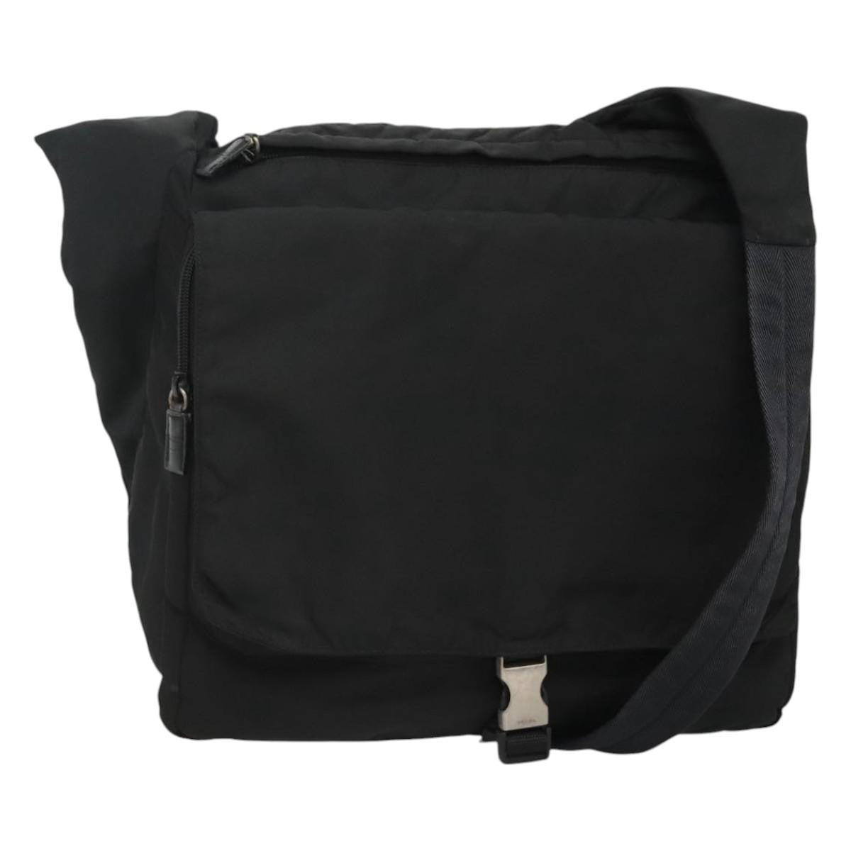 Prada Vintage Flap Messenger Bag Tessuto, BLACK, NYLON, Shoulder bag