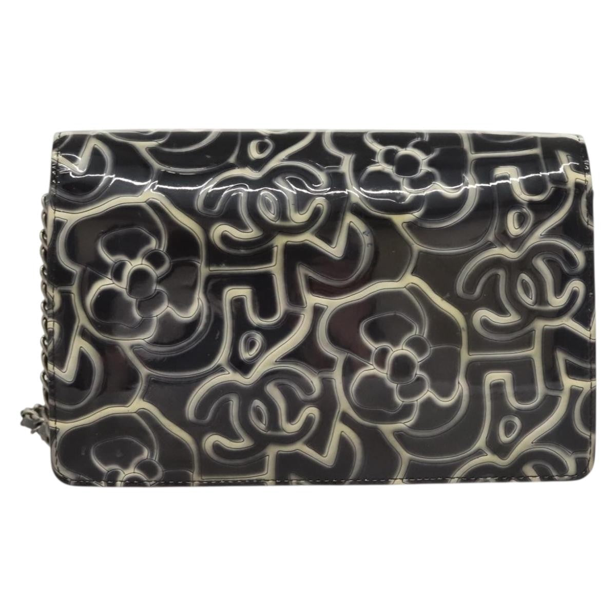 Chanel Wallet on Chain Camellia Patent, GRAY, PATENT_LEATHER, Shoulder bag