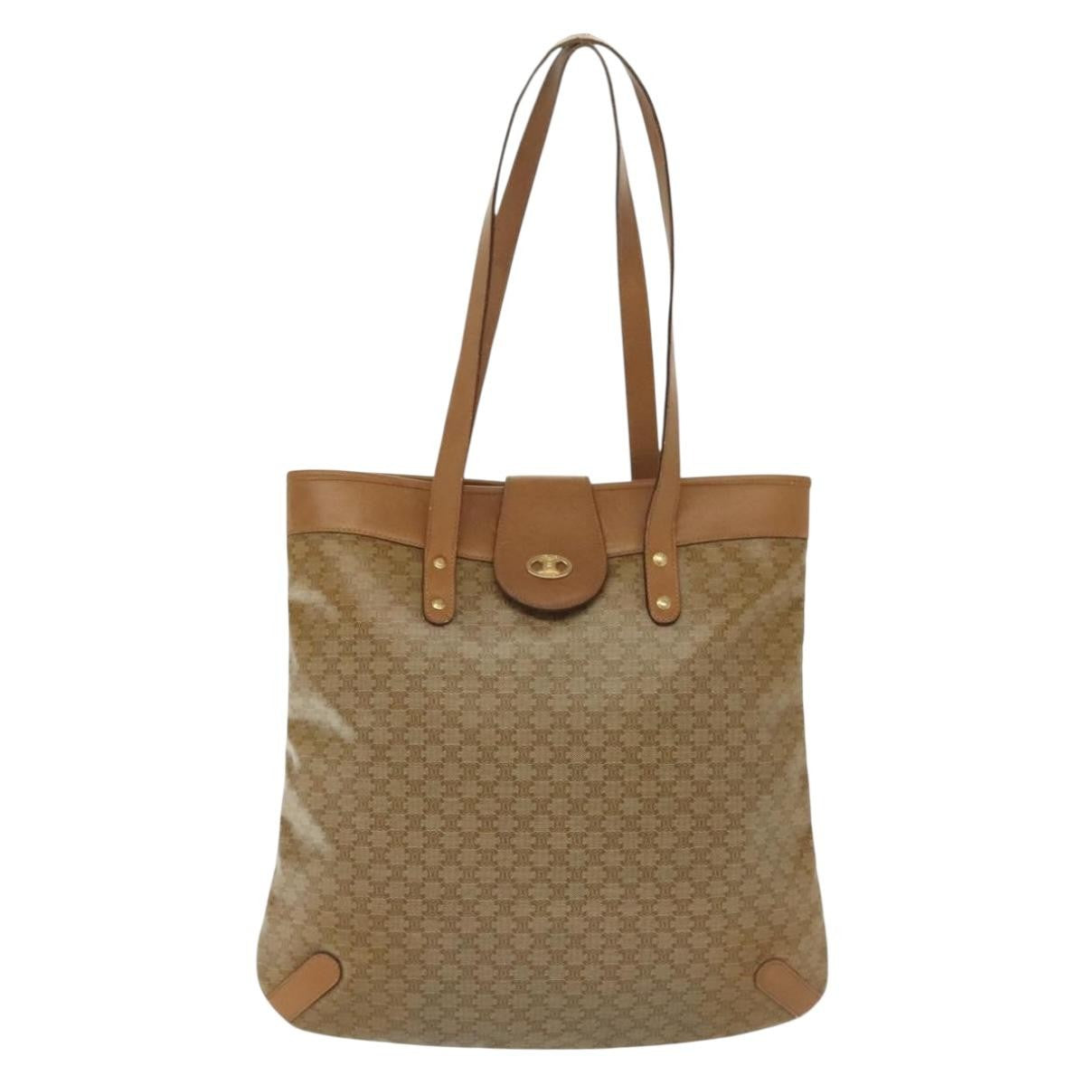 Celine Vintage Macadam Shopper Tote Coated Canvas, BEIGE, PVC, Tote bag