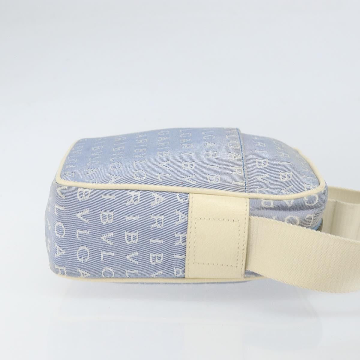 Bvlgari Logomania Shoulder Bag Canvas with Leather, BLUE, CANVAS, Shoulder bag