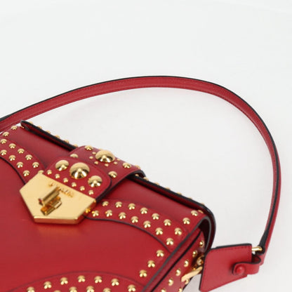 Prada Turn Lock Shoulder Bag Studded Saffiano Leather, RED, LEATHER, Shoulder bag