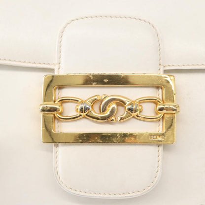 Celine Vintage Shoulder Bag Leather, WHITE, LEATHER, Shoulder bag