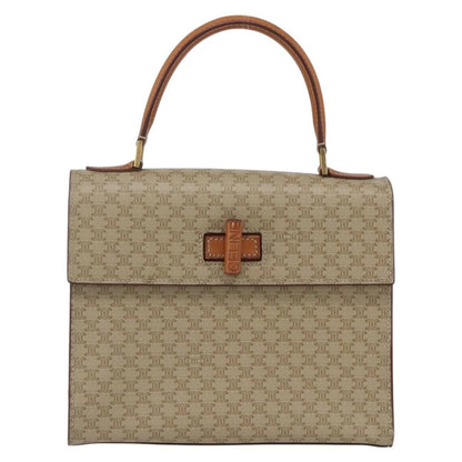 Celine Vintage Macadam Handbag Canvas and Leather, BEIGE, CANVAS, Handbag
