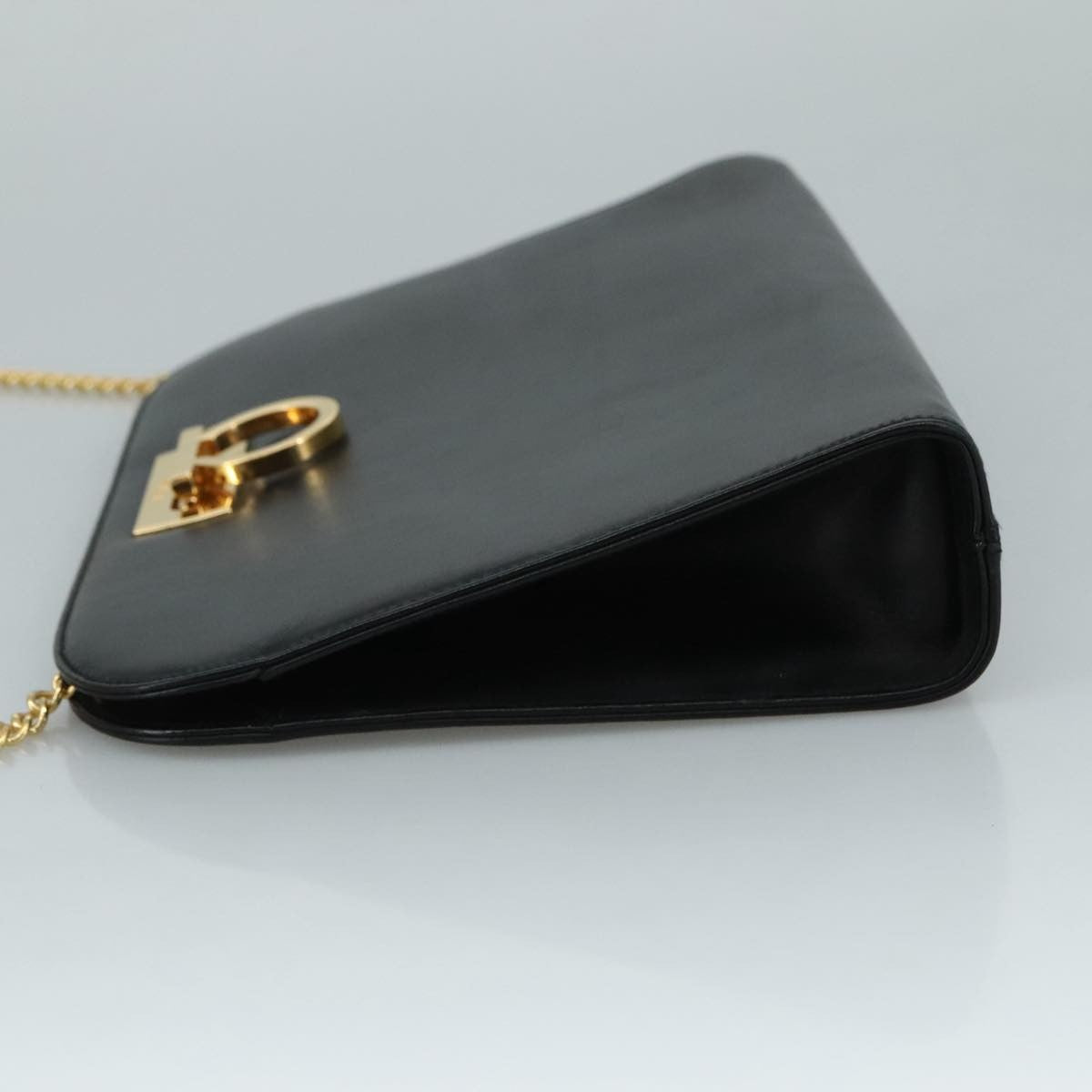 Salvatore Ferragamo Vintage Gancini Chain Shoulder Bag Leather, BLACK, LEATHER, Shoulder bag