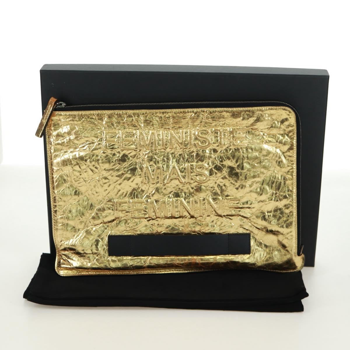 Chanel Feminine Pouch Crinkled Leather, Gold, Leather, Clutch