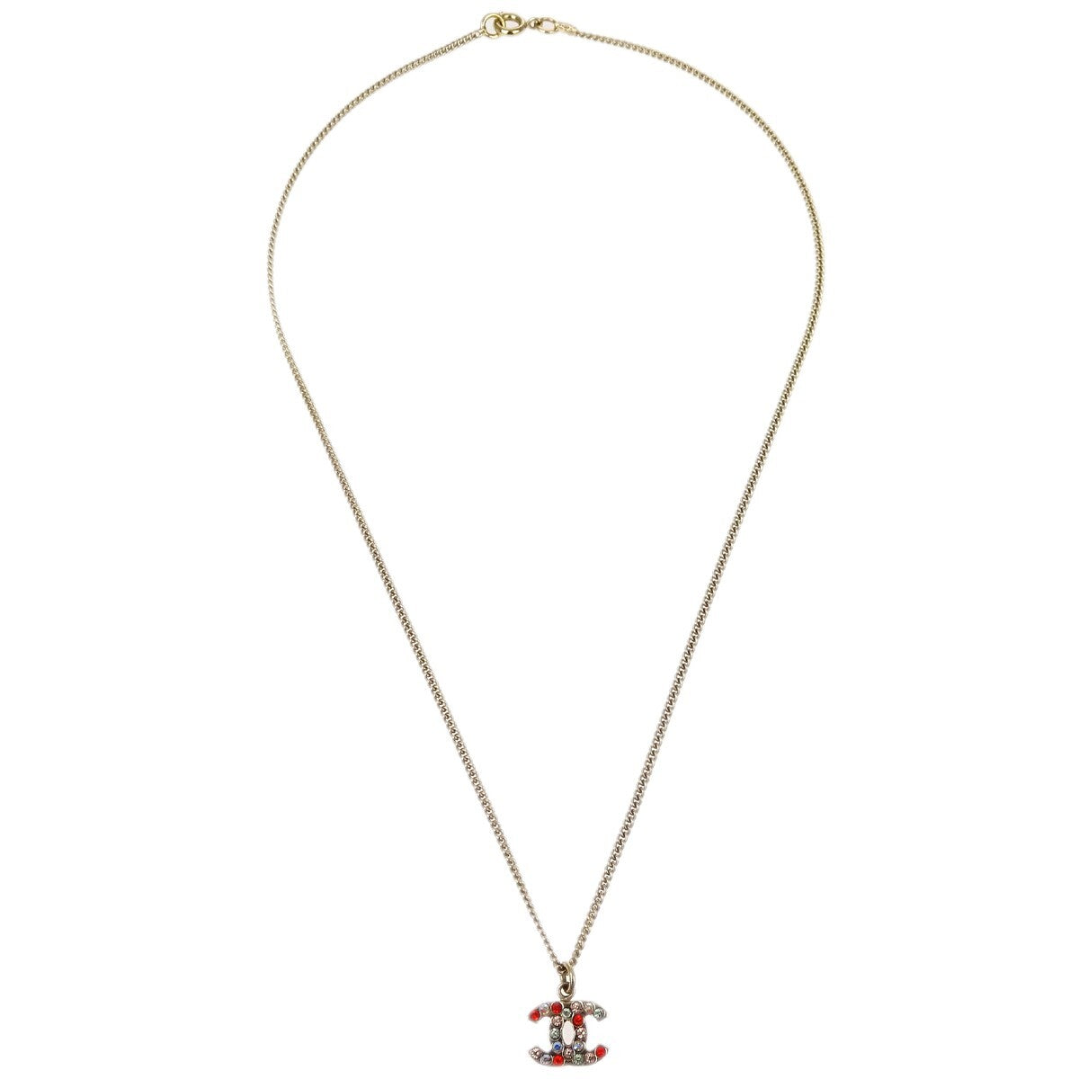 Chanel Rainbow CC Pendant Necklace Metal and Crystals, SILVER, METAL, Necklace