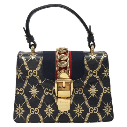 Gucci Sylvie Top Handle Bag Printed Leather, NAVY, LEATHER, Handbag