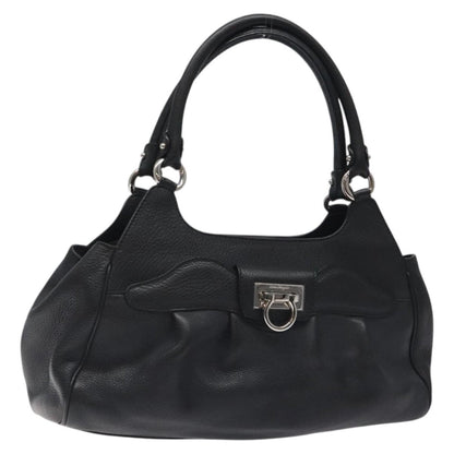 Salvatore Ferragamo Gancini handbag Leather, BLACK, LEATHER, Handbag
