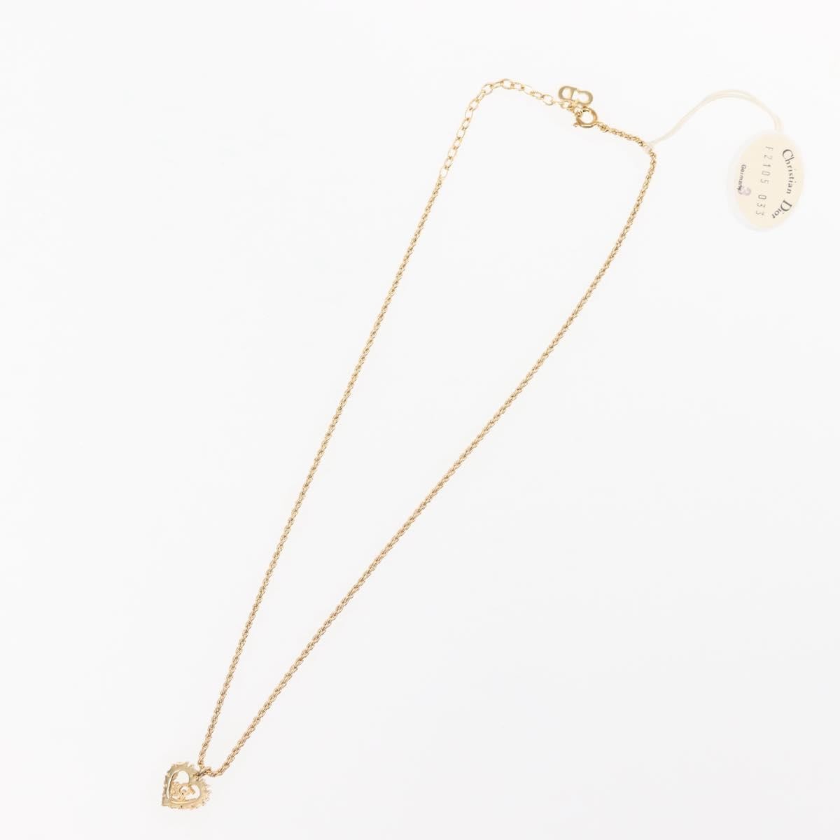Christian Dior Vintage CD Heart Pendant Necklace Metal with Crystals, GOLD, METAL, Necklace