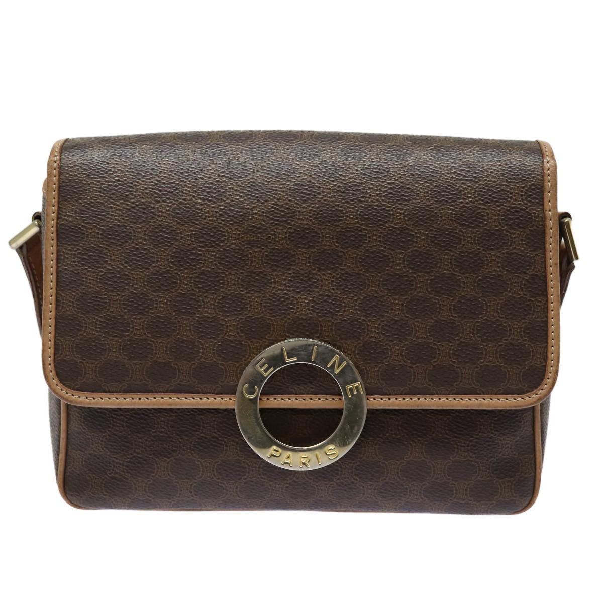 Celine Macadam Shoulder Bag PVC Leather, BROWN, CANVAS, Shoulder bag