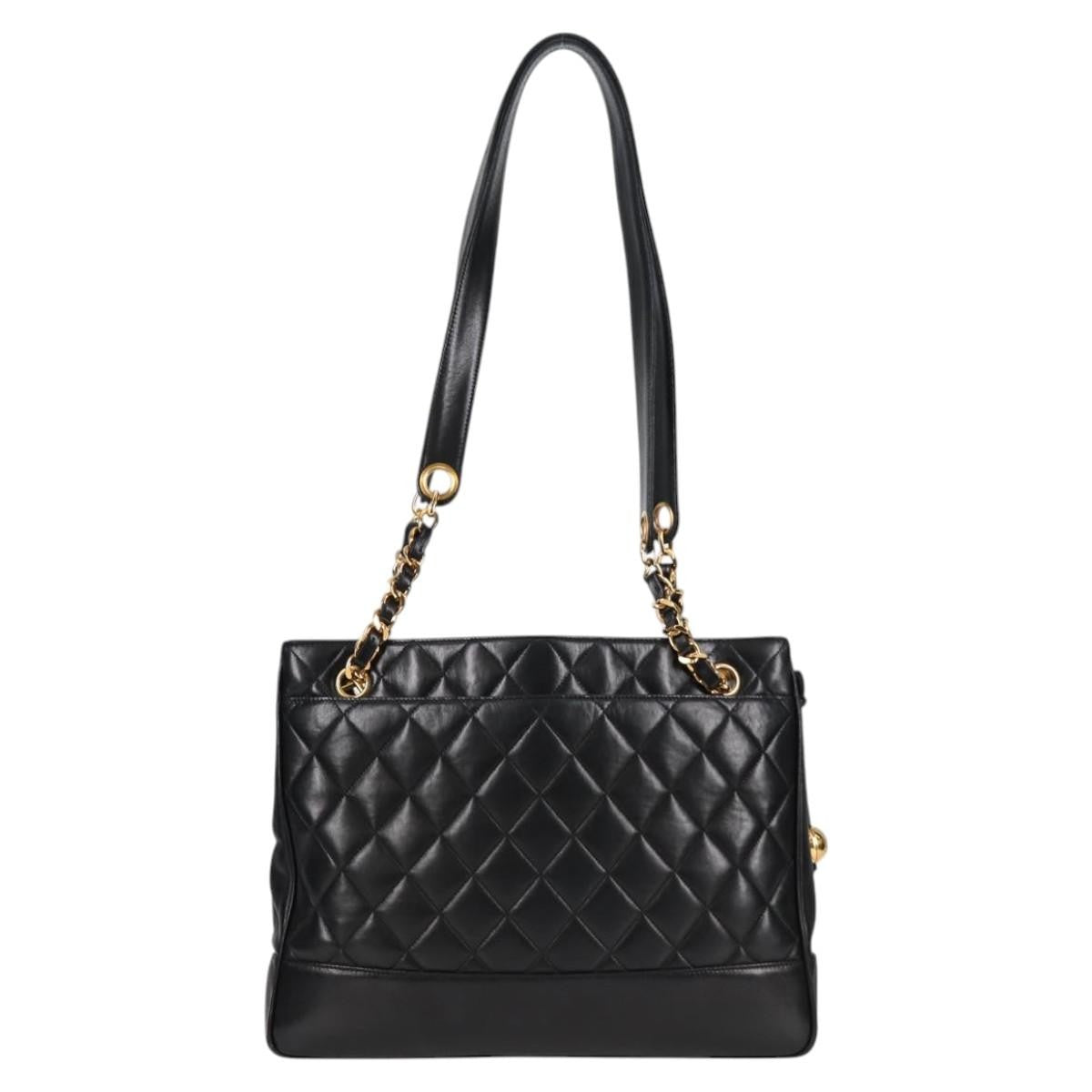 Chanel Vintage Shopping Tote Quilted Lambskin, BLACK, LEATHER, Tote bag