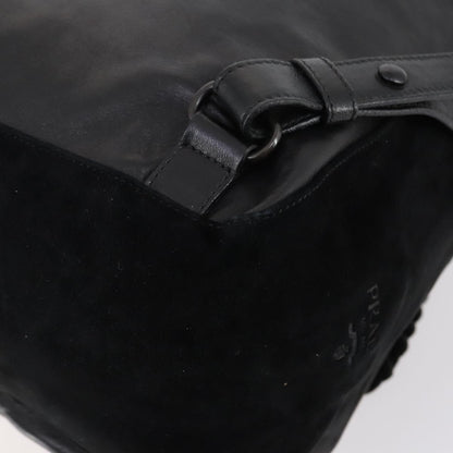 Prada Vela Double Front Pocket Backpack Leather, BLACK, LEATHER, Backpack