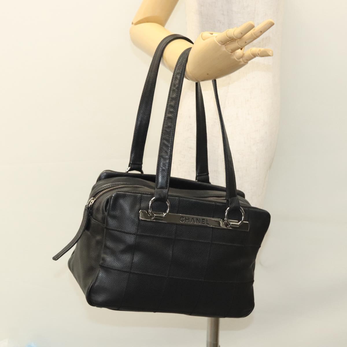 Chanel Chocolate Bar Shoulder Bag Calfskin, BLACK, LEATHER, Shoulder bag