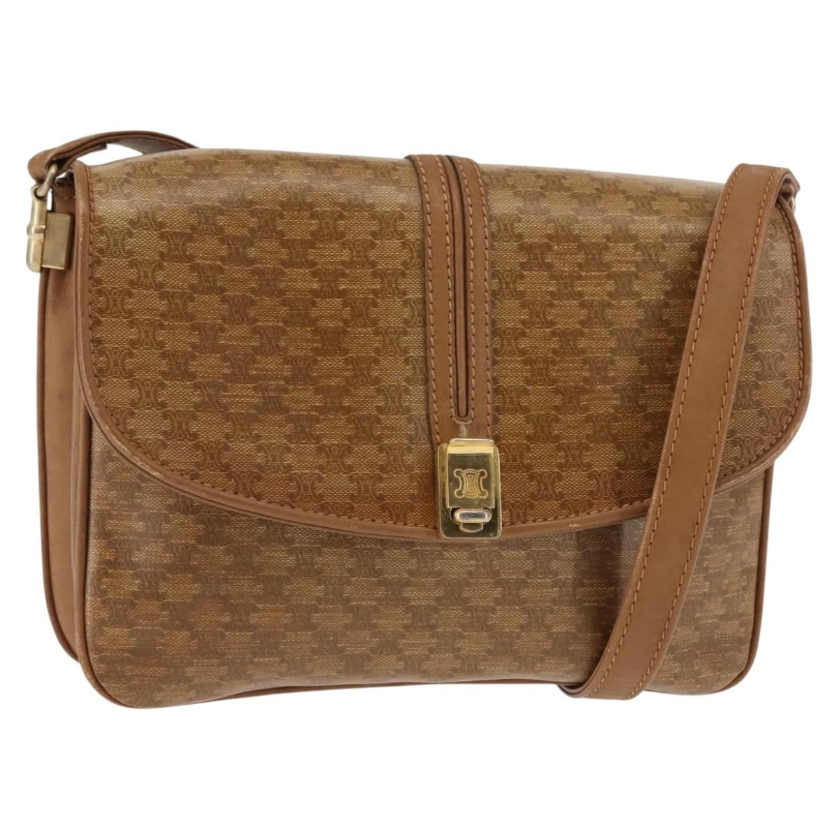Celine Vintage Macadam Shoulder Bag Canvas and Leather, BEIGE, CANVAS, Shoulder bag