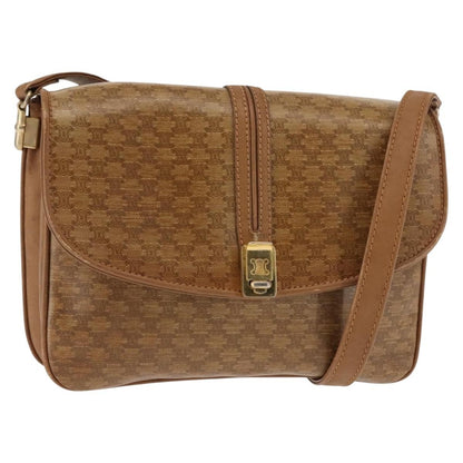 Celine Vintage Macadam Shoulder Bag Canvas and Leather, BEIGE, CANVAS, Shoulder bag