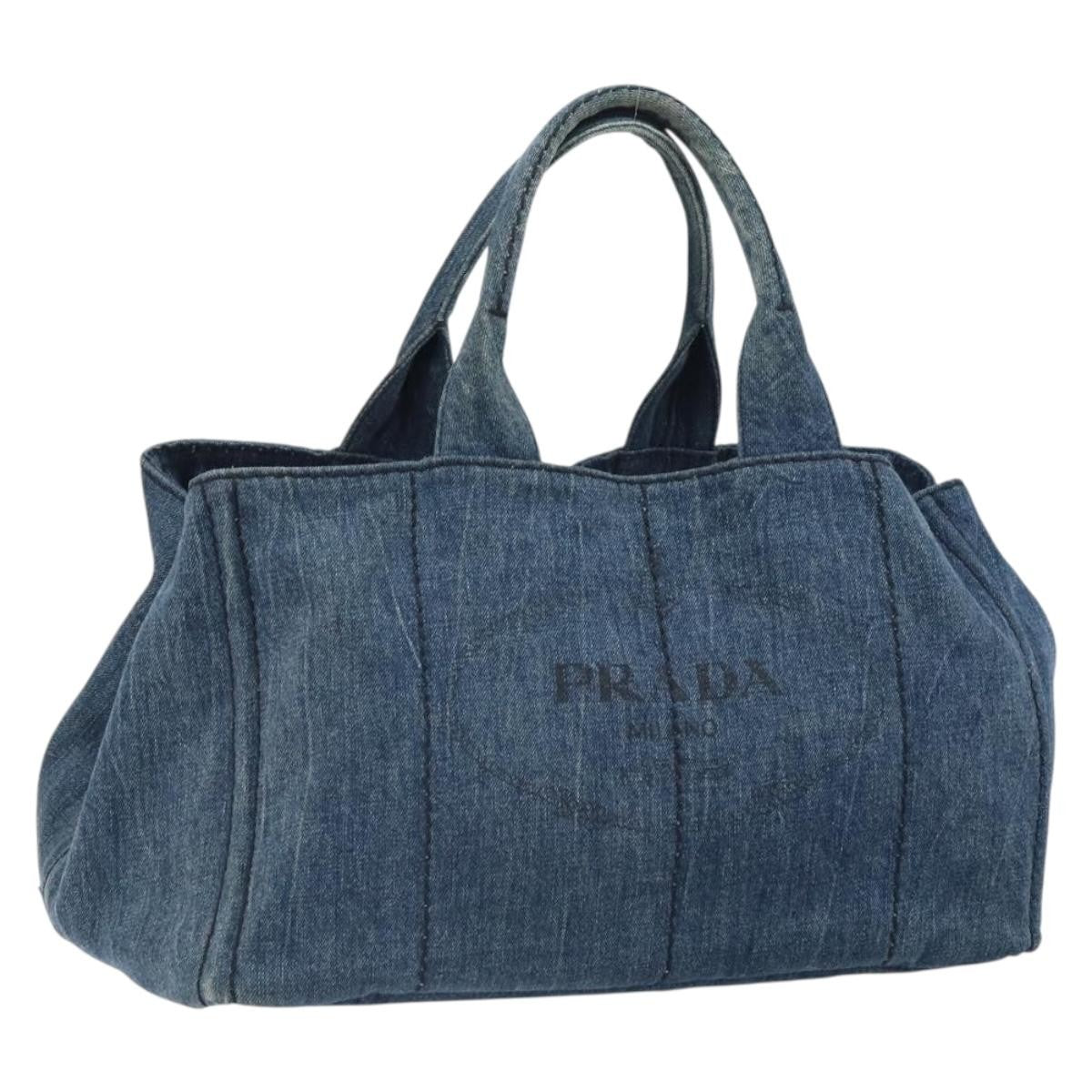 Prada Canapa Open Tote Denim, BLUE, CANVAS, Tote bag