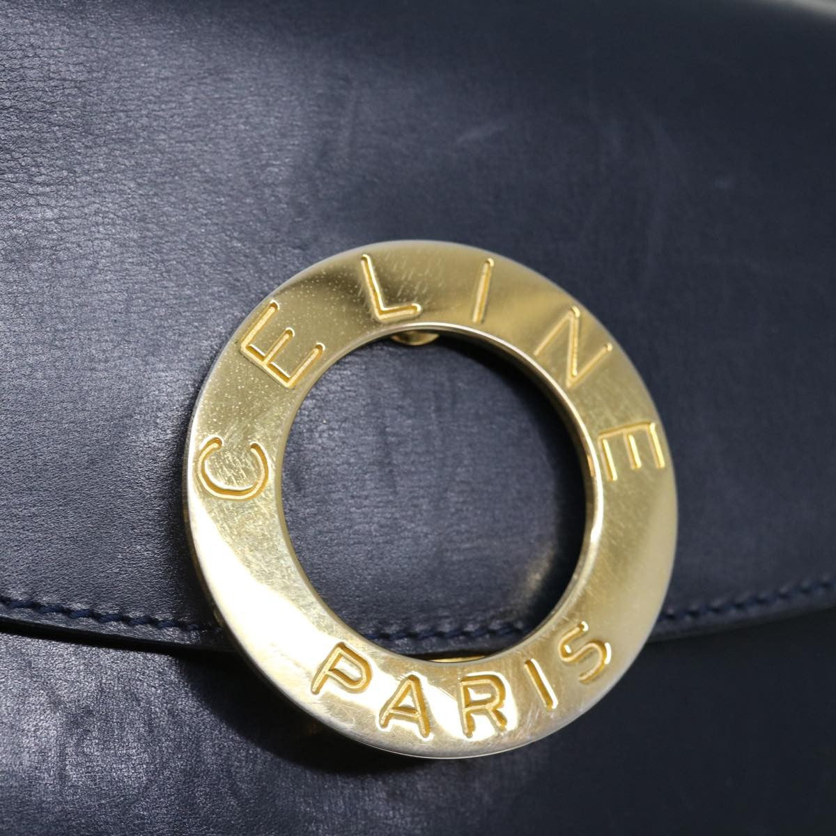 Celine Vintage Circle Logo Crossbody Bag Leather, NAVY, LEATHER, Crossbody bag