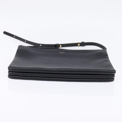 Celine Trio Crossbody Bag Leather, BLACK, LEATHER, Crossbody bag