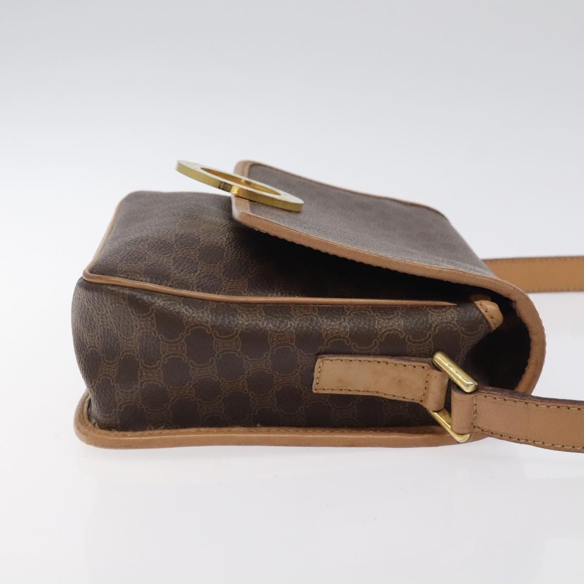 Celine Vintage Macadam Circle Logo Shoulder Bag Canvas and Leather, Brown, Canvas, Shoulder Bag